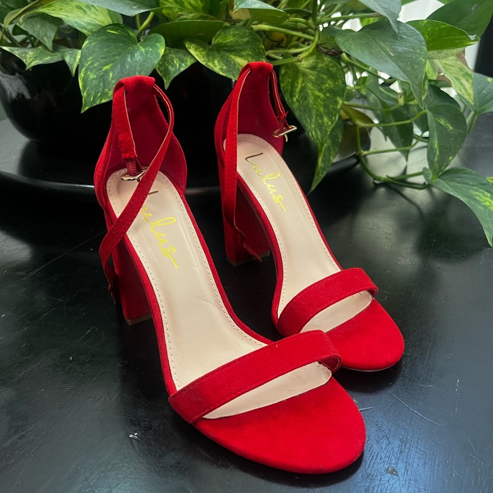 Lulu's Red Stiletto Heels Elegant Suede Sandals